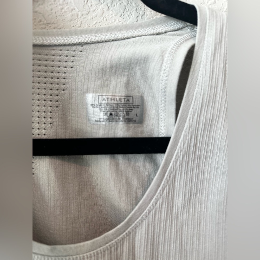 Athleta Sz L Pura Tank Top Ribbed Organic Cotton light Gray Seamless Fitted - Picture 3 of 6